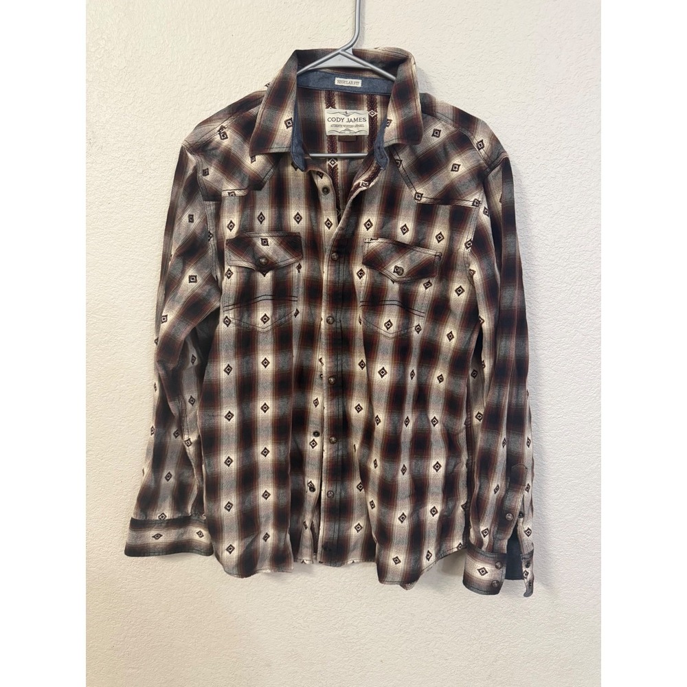 Cody James Mens Large Western Plaid Diamond Embroidered Button Up Shirt - Picture 2 of 15